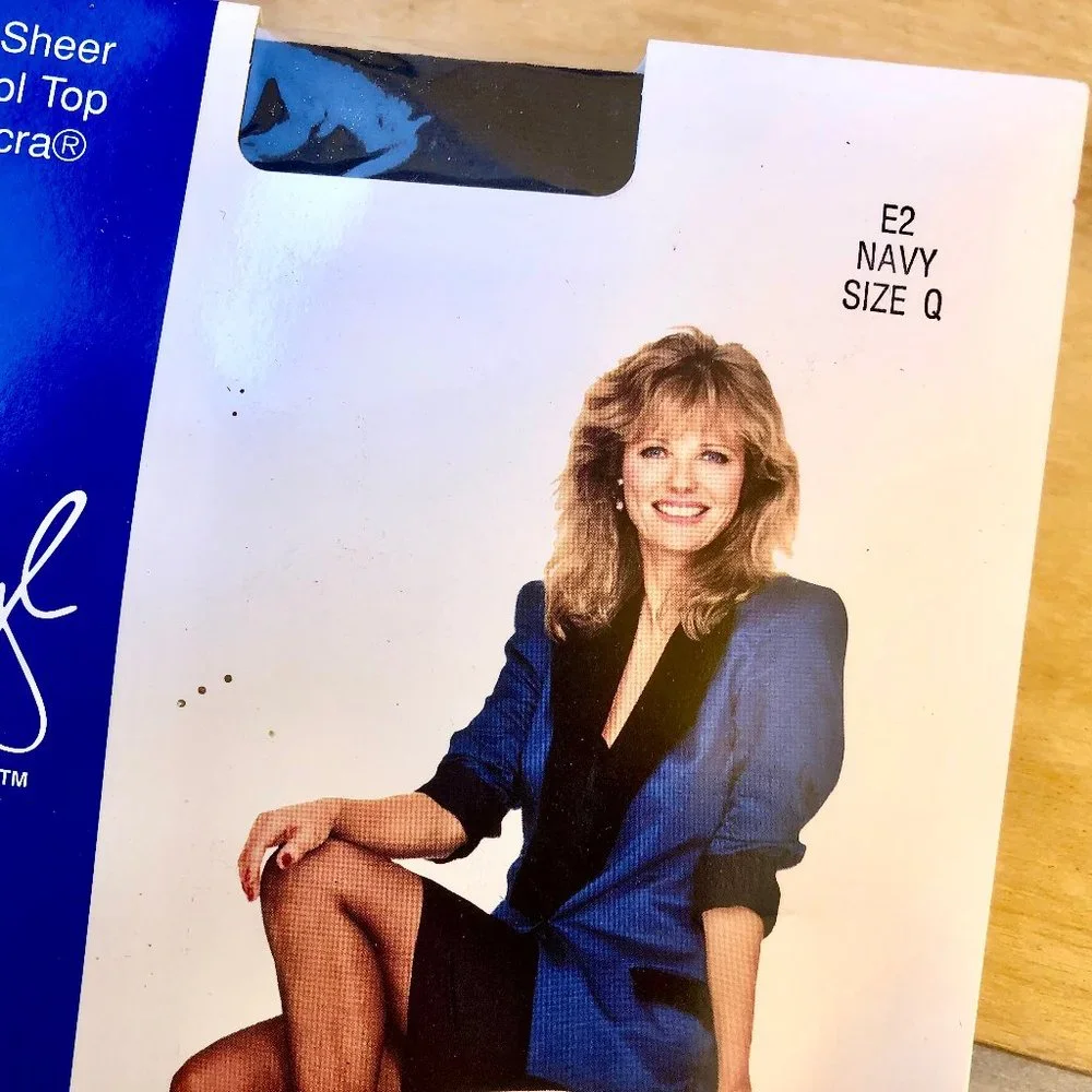 Vintage CHERYL TIEGS Pantyhose Control Top Nylons NAVY Silky Sheer